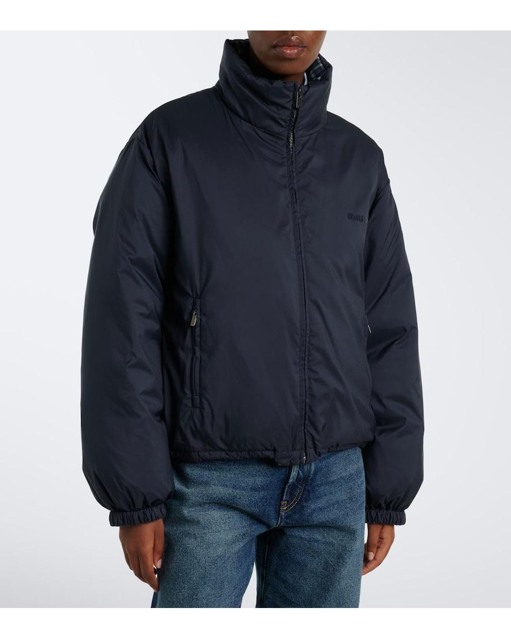 Miu Miu Blue Reversible Cotton Flannel Down Jacket