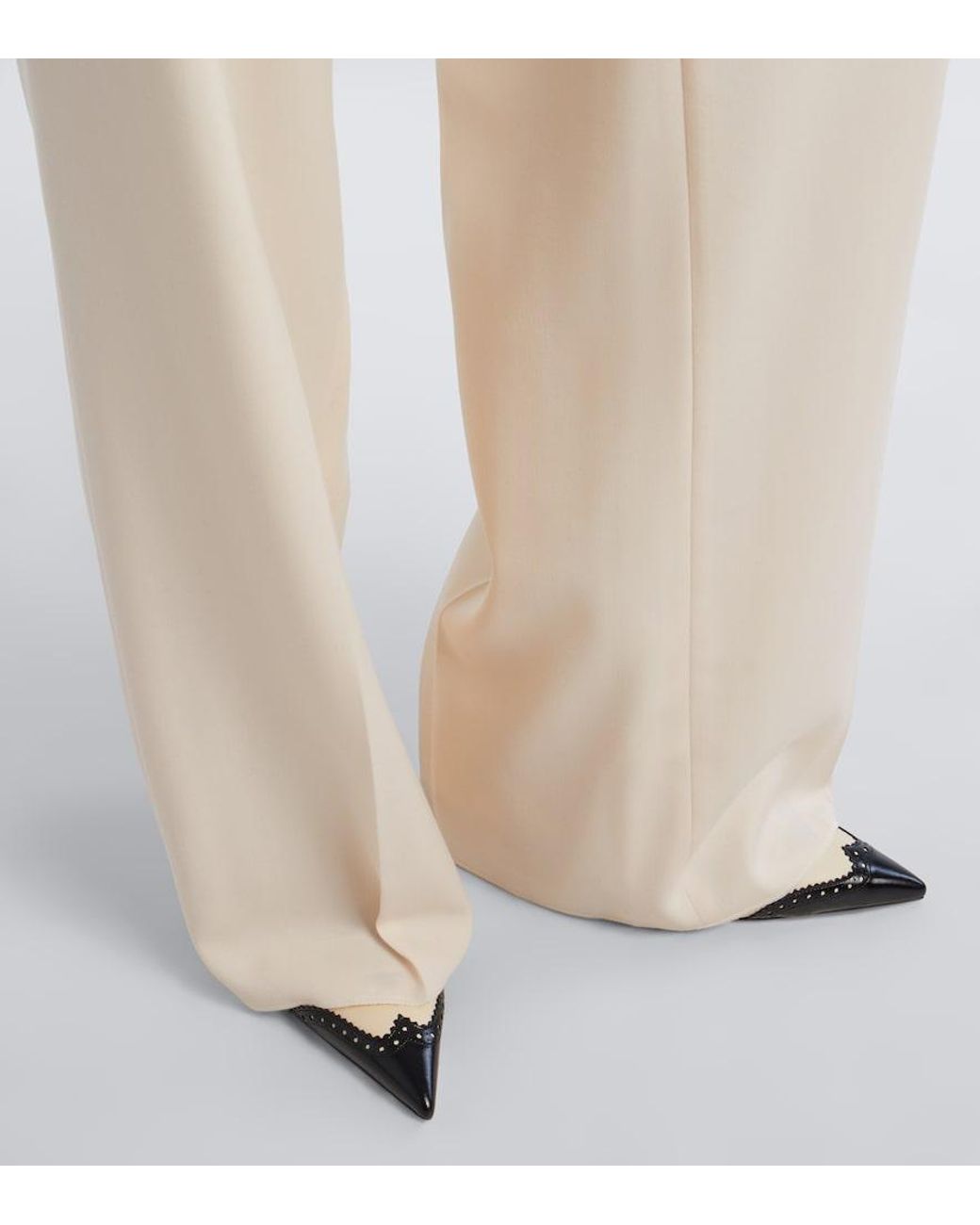 Fendi Natural Wool Grain De Poudre Wide-Leg Pants