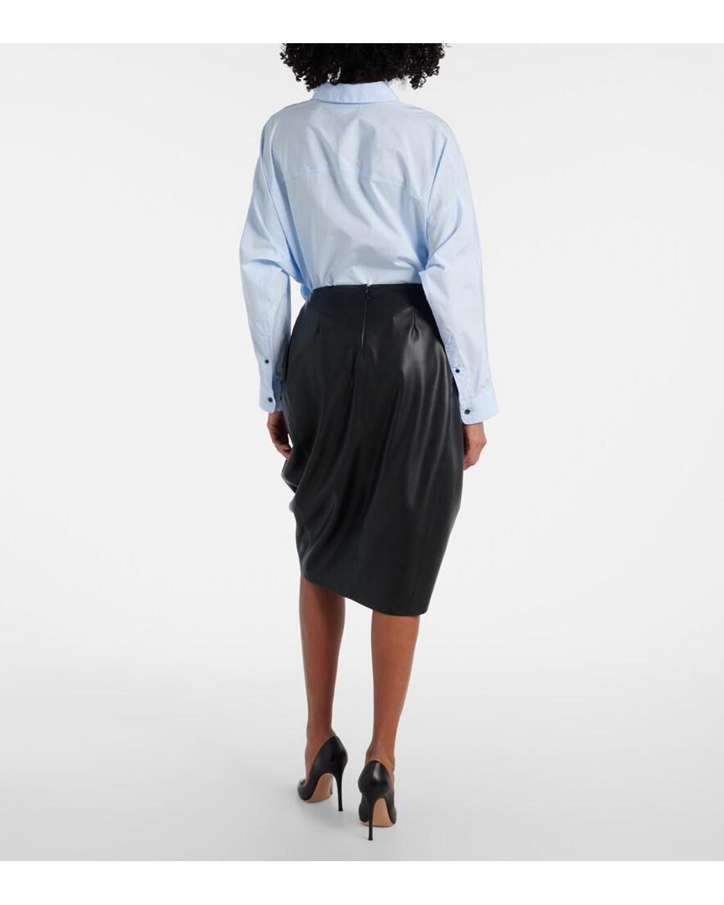 Stella McCartney Gray Draped Faux Leather Midi Skirt