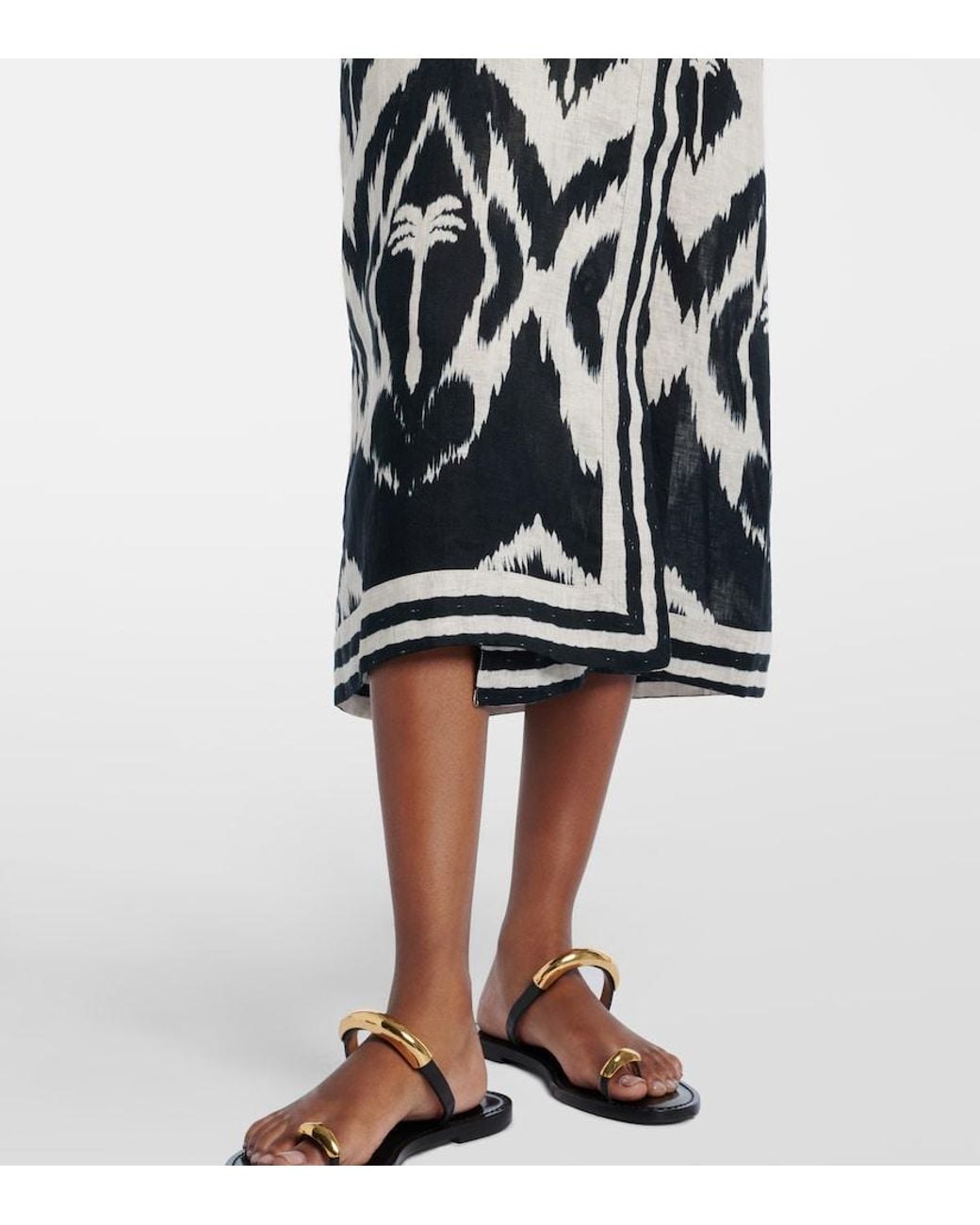 Johanna Ortiz White Printed Open-Back Linen Midi Dress