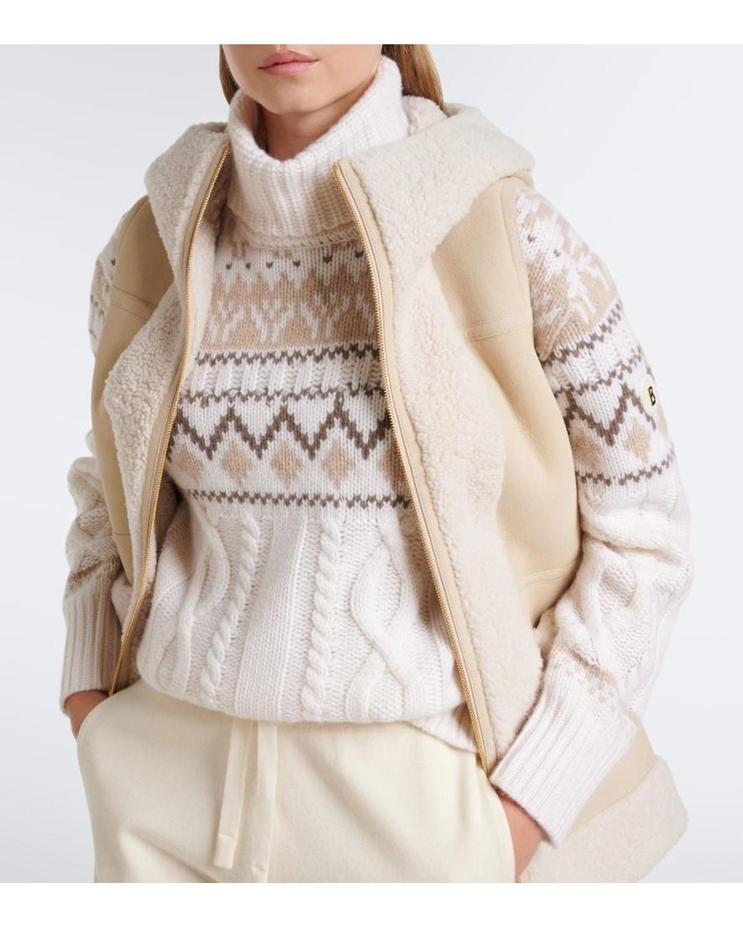 Bogner White Lorely Jacquard Cashmere Turtleneck Sweater