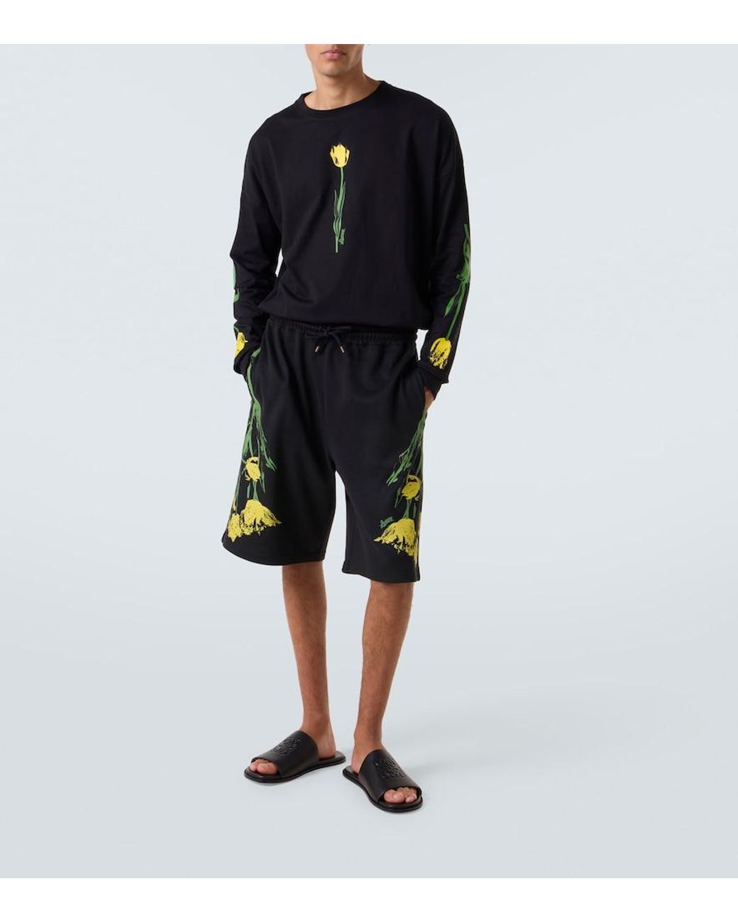 Loewe Black Floral Cotton Shorts for men