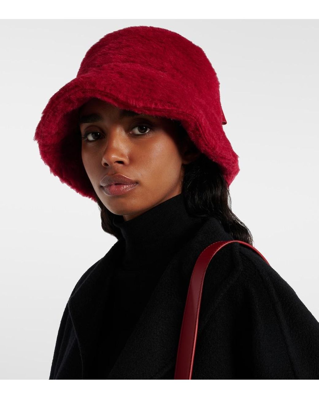 Max Mara Red Figura Wool And Silk Teddy Bucket Hat