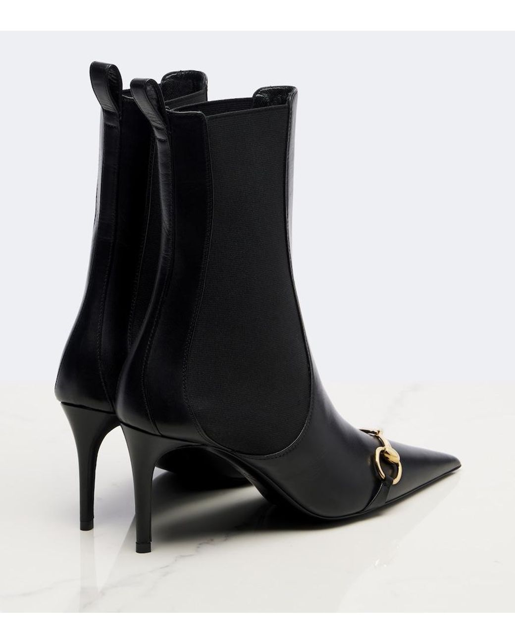 Gucci Black Donna Horsebit Leather Ankle Boots