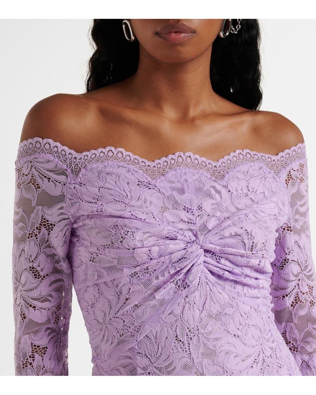 Rabanne Purple Lace Off-Shoulder Dress