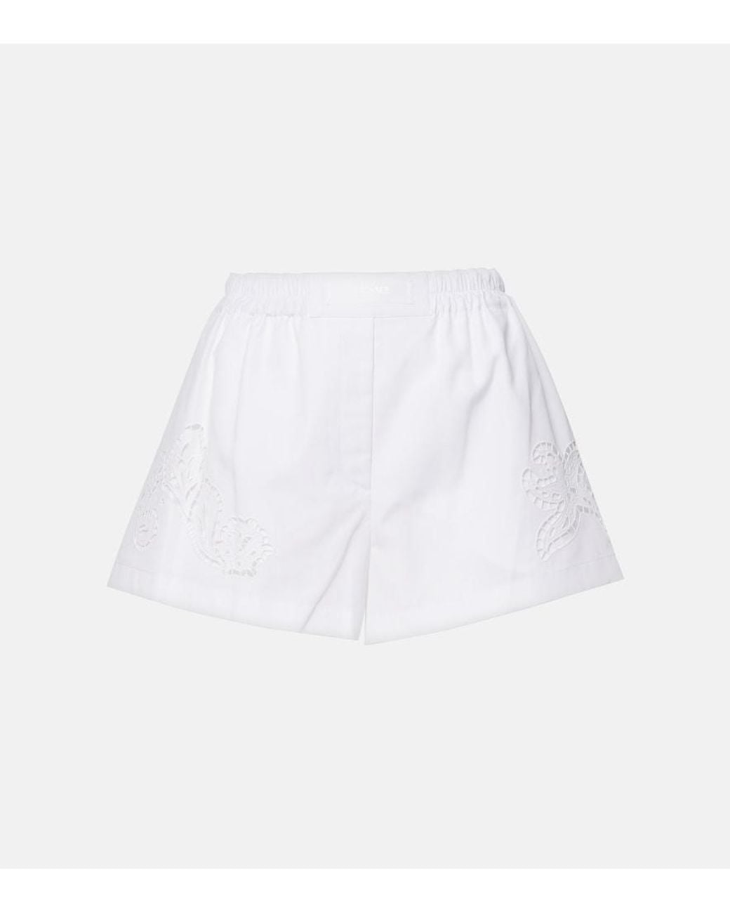 Versace White Sangallo Embroidered Cotton Poplin Shorts