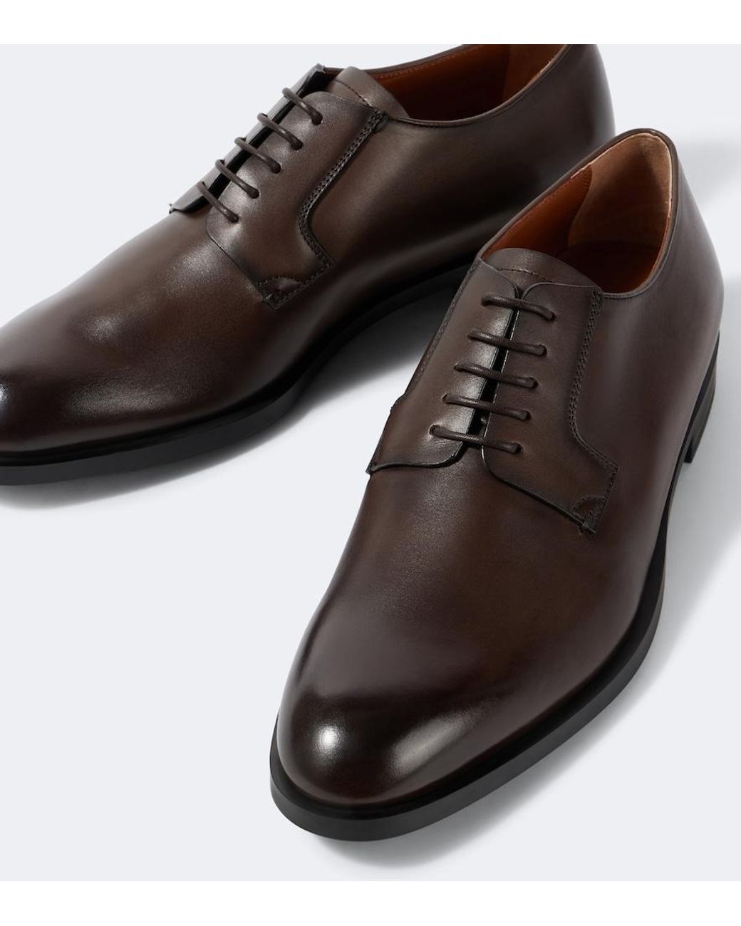 Zegna Brown New Classic Leather Derby Shoes for men
