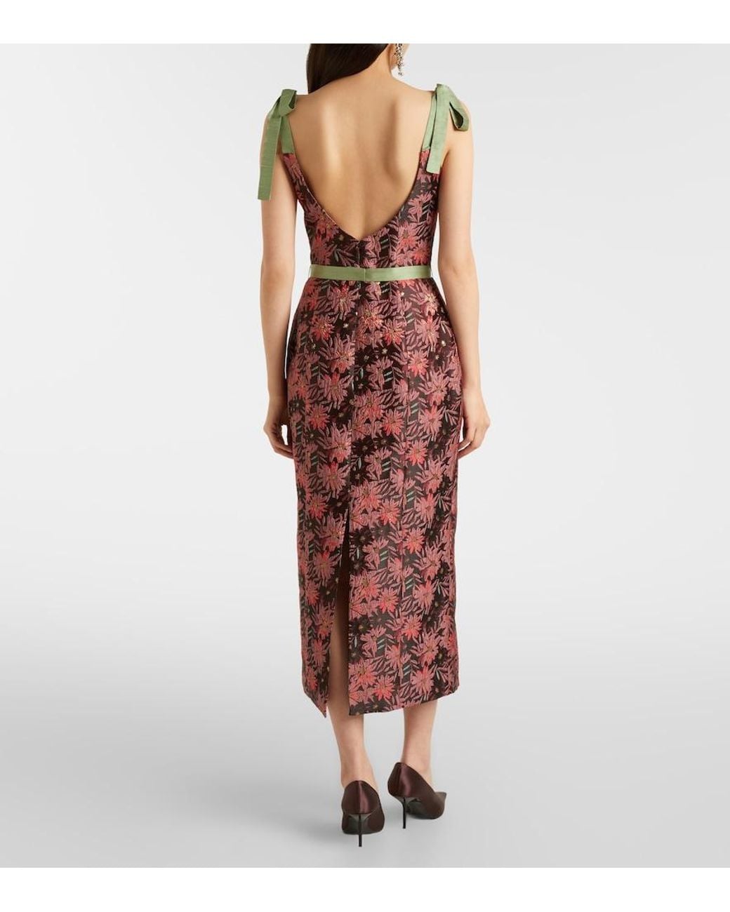Markarian Red Acacia Floral Brocade Cocktail Dress