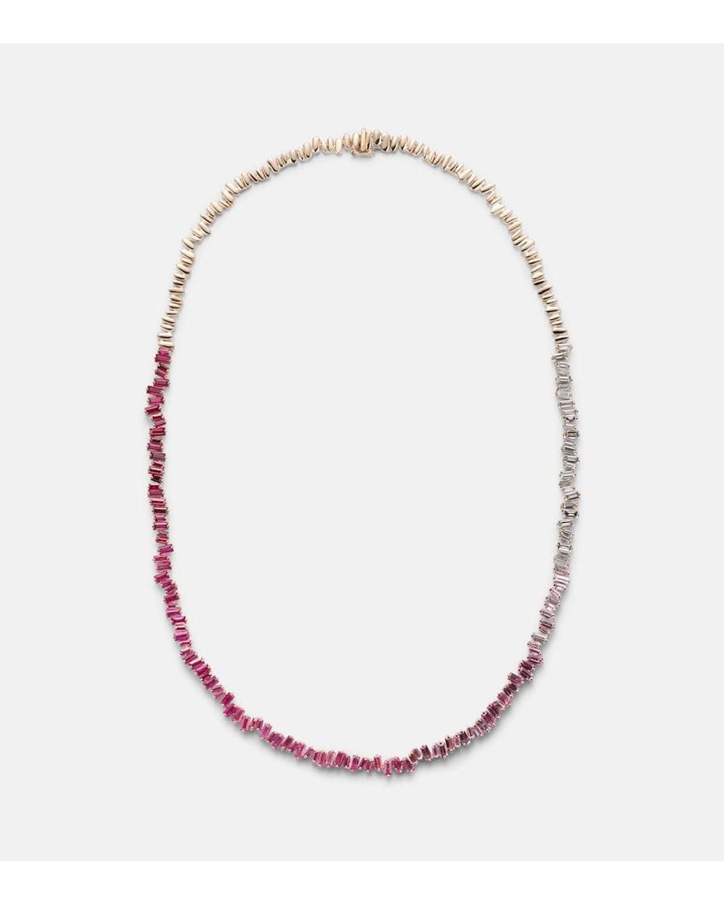 Suzanne Kalan Metallic Bold 18Kt Rose Tennis Necklace With Sapphires And Diamonds