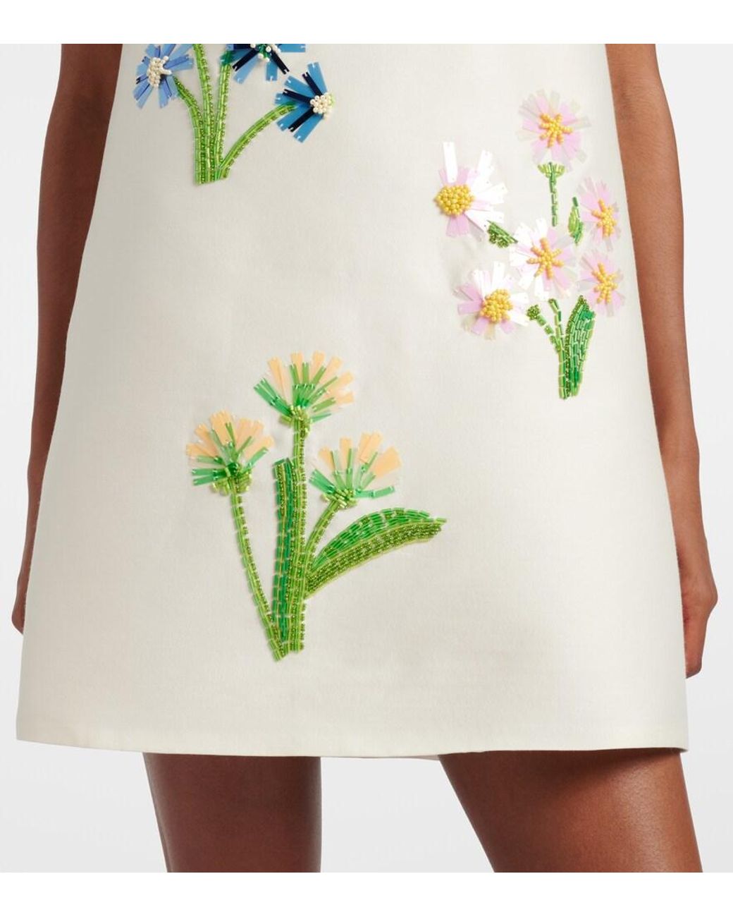 LEO LIN Green Leia Embellished Wool And Silk Minidress