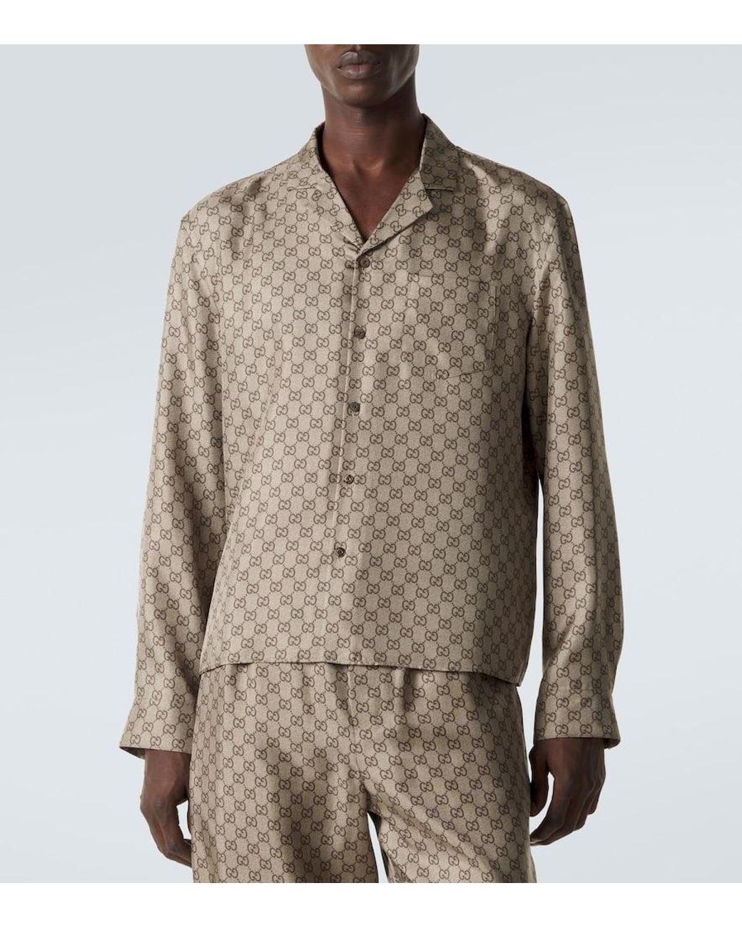 Gucci Green Gg Printed Silk Twill Shirt for men
