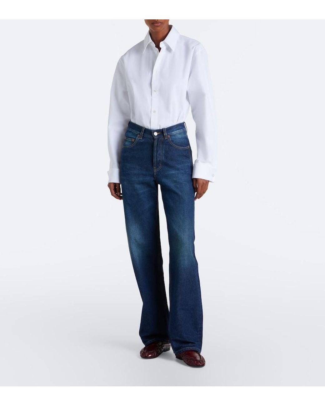 Saint Laurent Blue Faded Wide-Leg Jeans