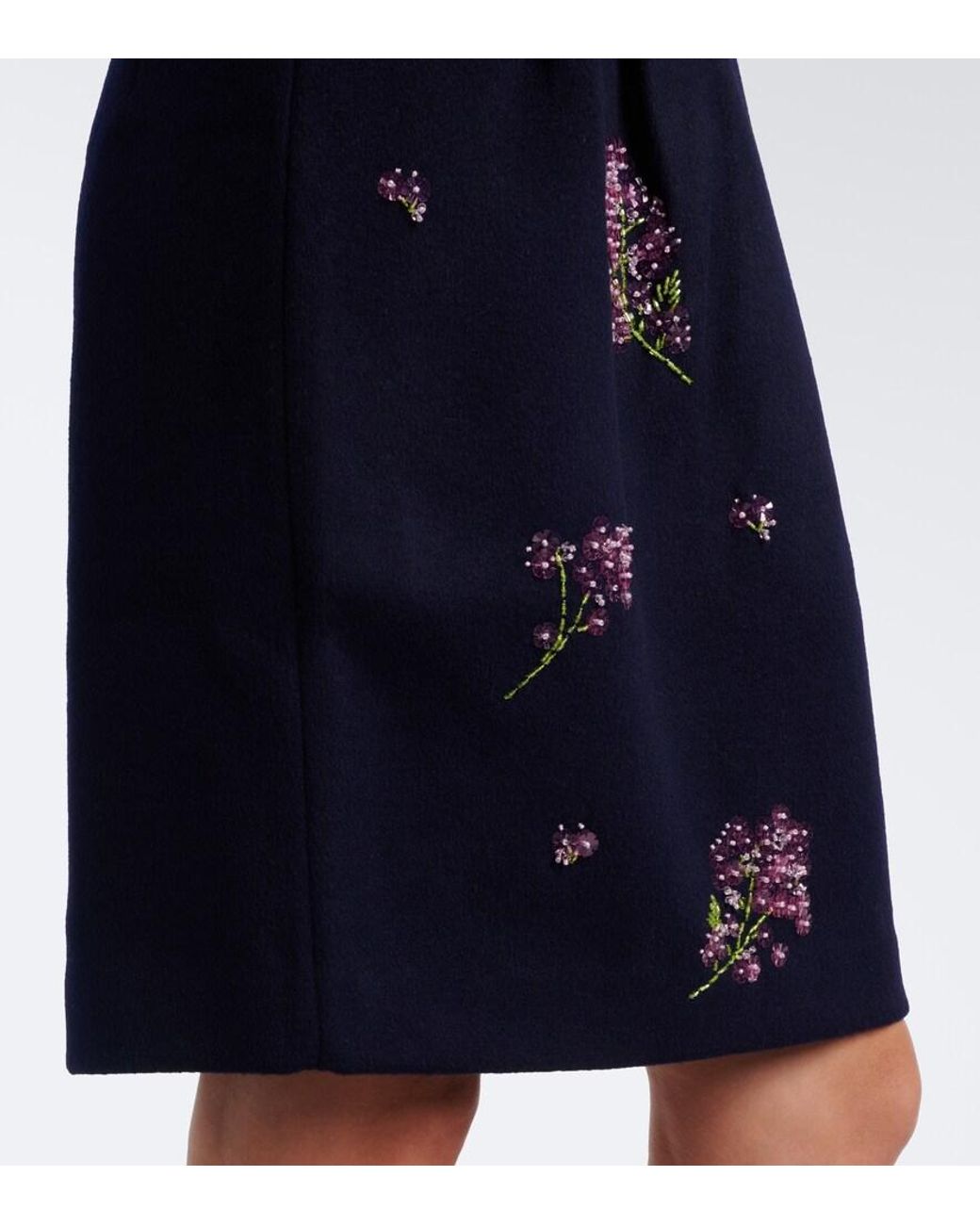 ShuShu/Tong Blue Embellished Wool Pencil Skirt