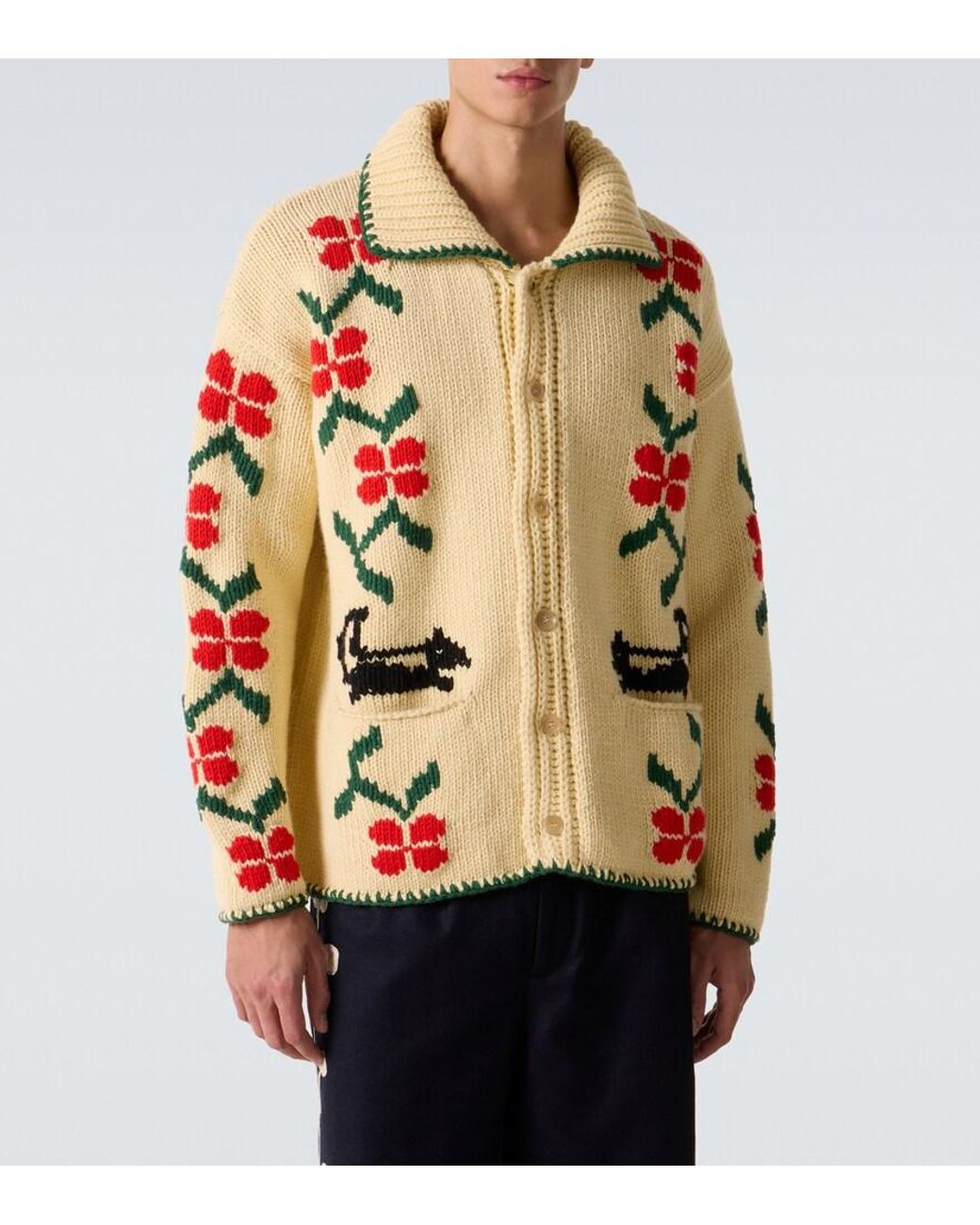 Bode Natural Pirate Ship Virgin Wool Cardigan for men