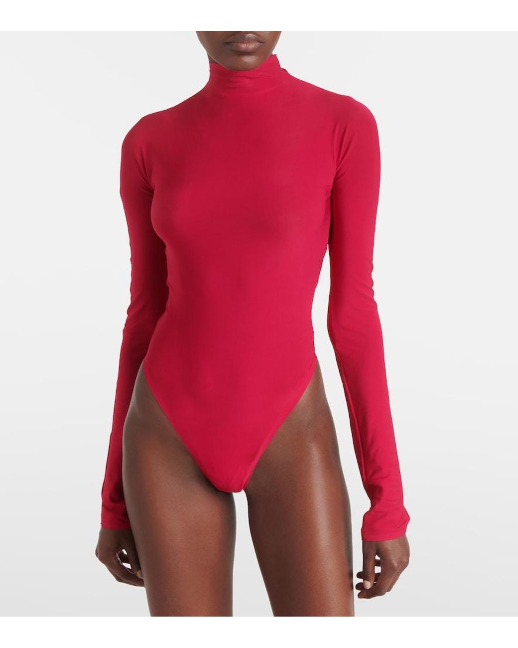 Alaïa Red Turtleneck Jersey Bodysuit
