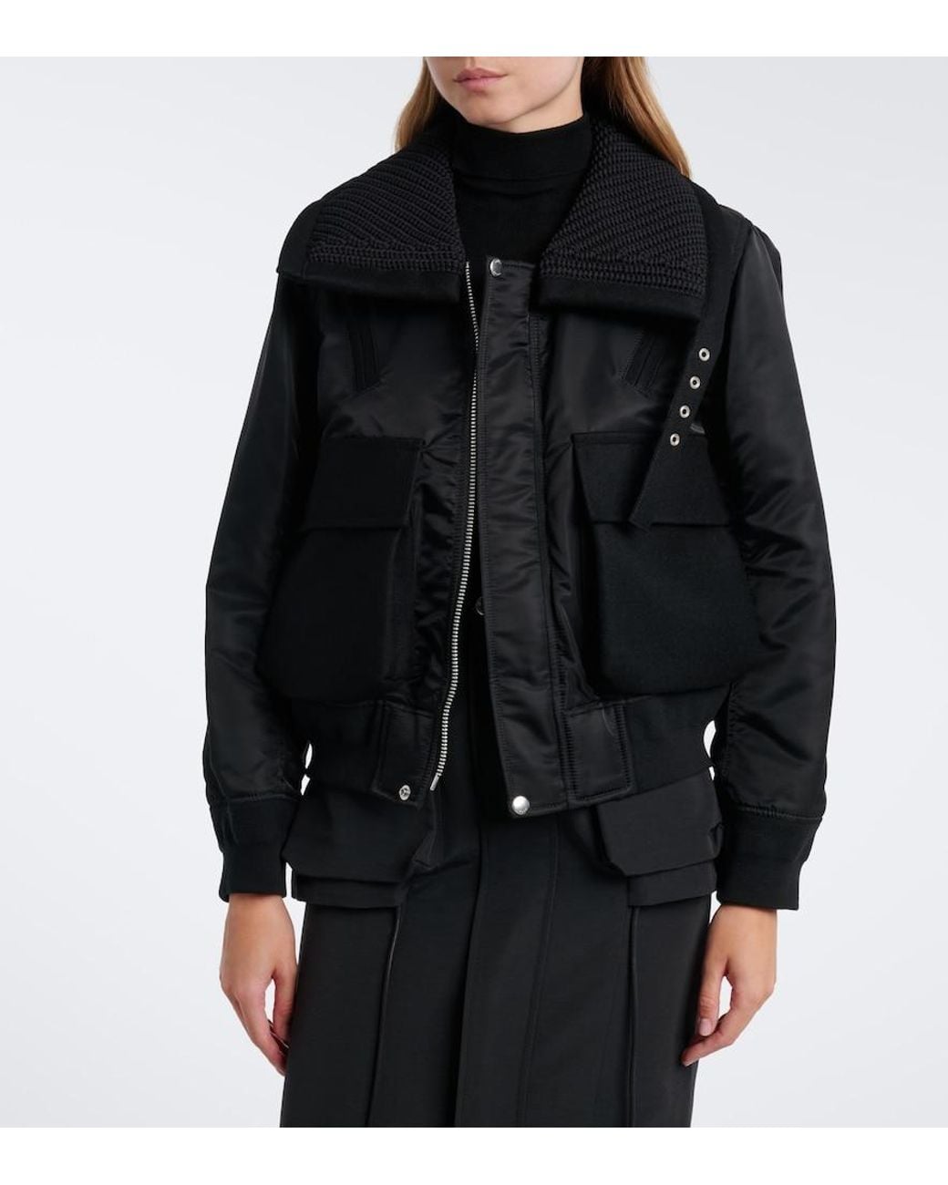 Sacai Black Wool-Trimmed Blouson Jacket
