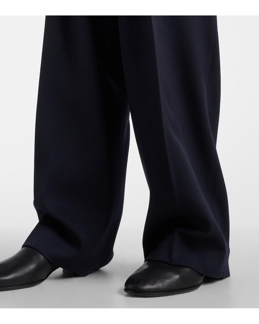 The Row Blue Igor Low-Rise Wool Wide-Leg Pants