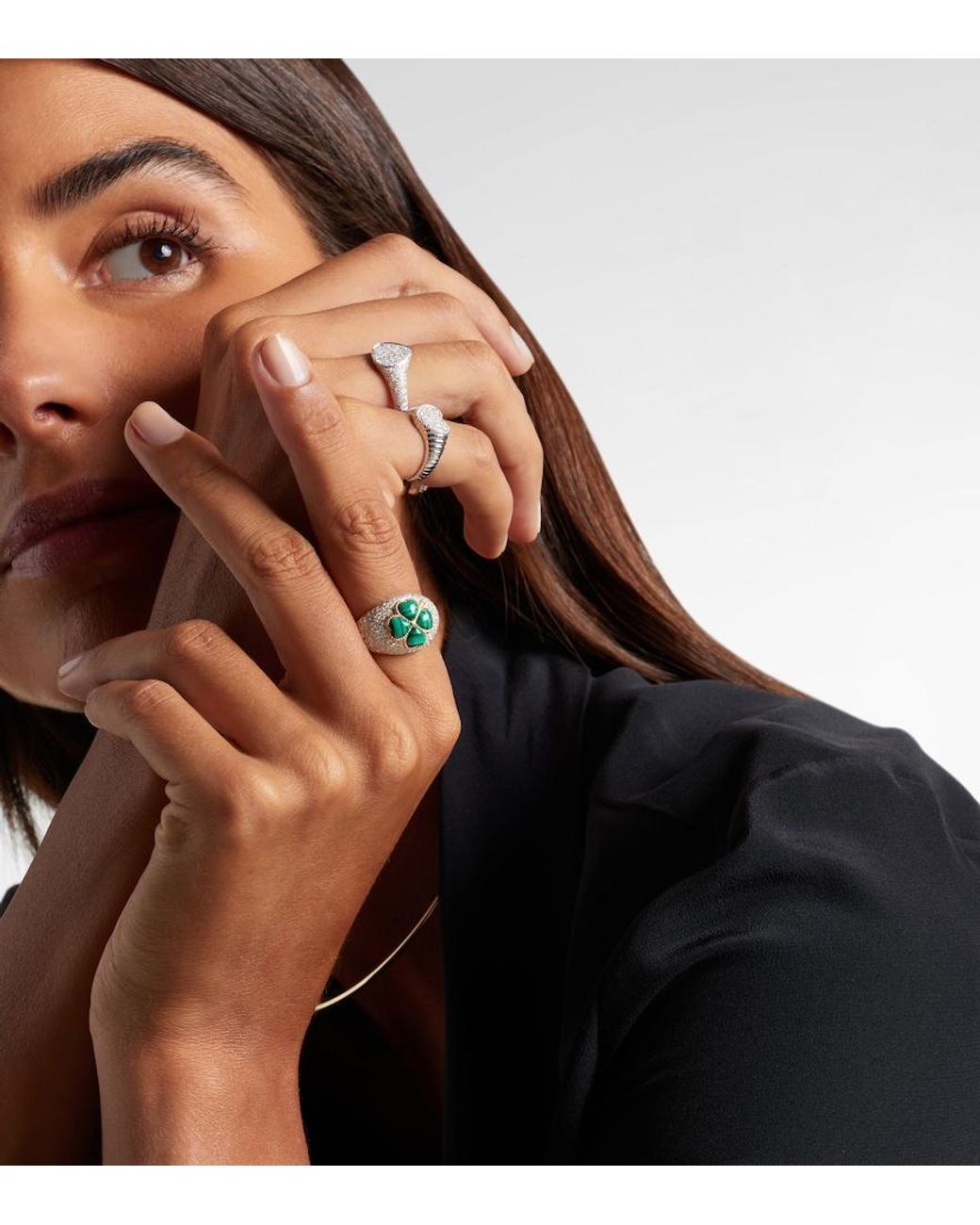 Yvonne Léon White 9Kt Ring With Diamonds And Malachite
