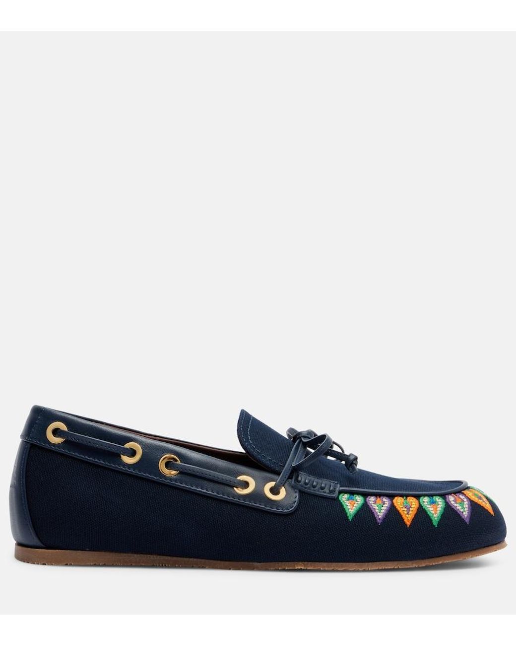 Etro Blue Embroidered Canvas Boat Shoes