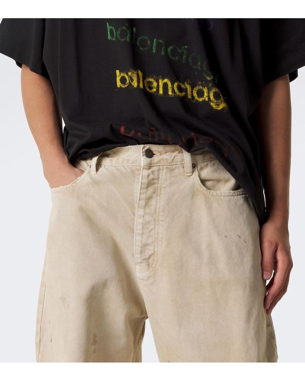 Balenciaga Natural Distressed Wide-Leg Jeans for men