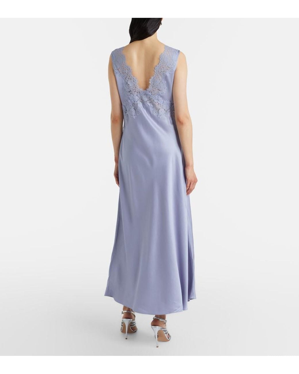Rixo Purple Lysandra Lace-Trimmed Satin Maxi Dress