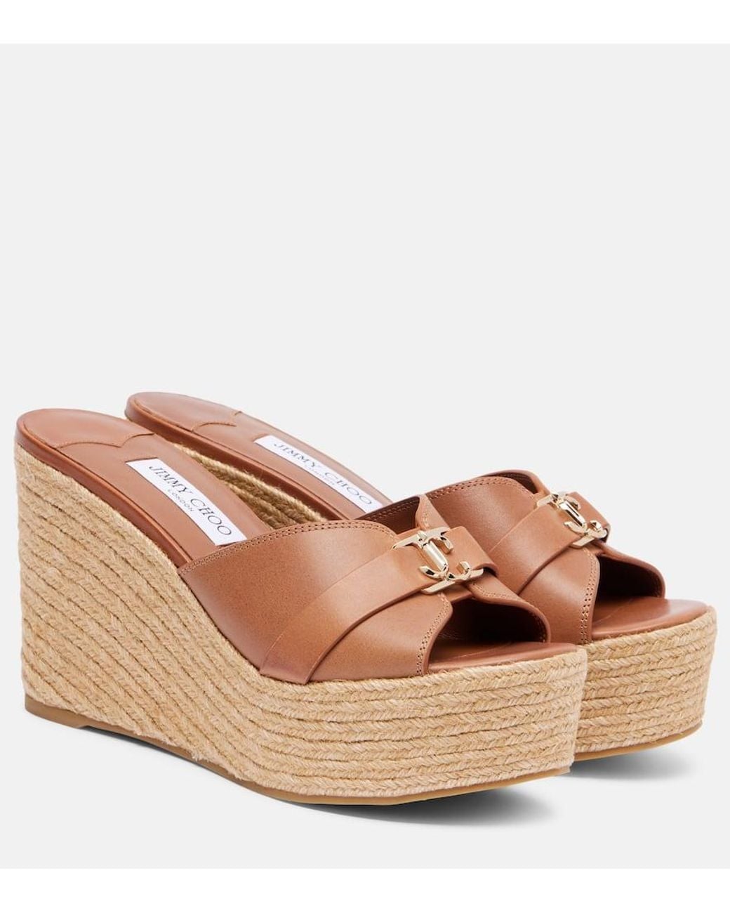 Jimmy Choo Brown Leda 100 Leather Platform Wedge Sandals