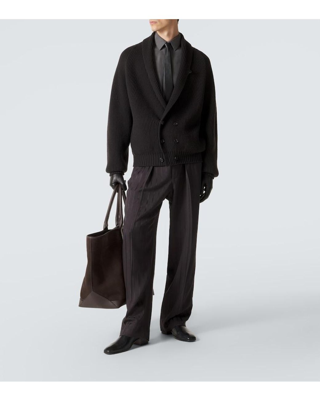 Tom Ford Black Ribbed-Knit Cashmere And Wool Cardigan for men