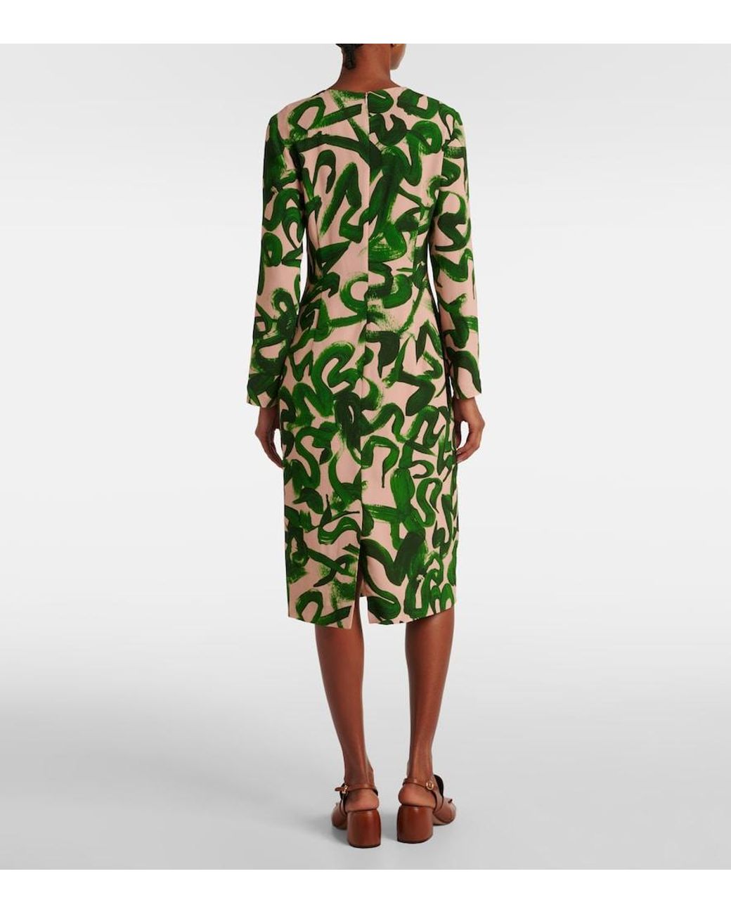 Dries Van Noten Green Printed Midi Dress