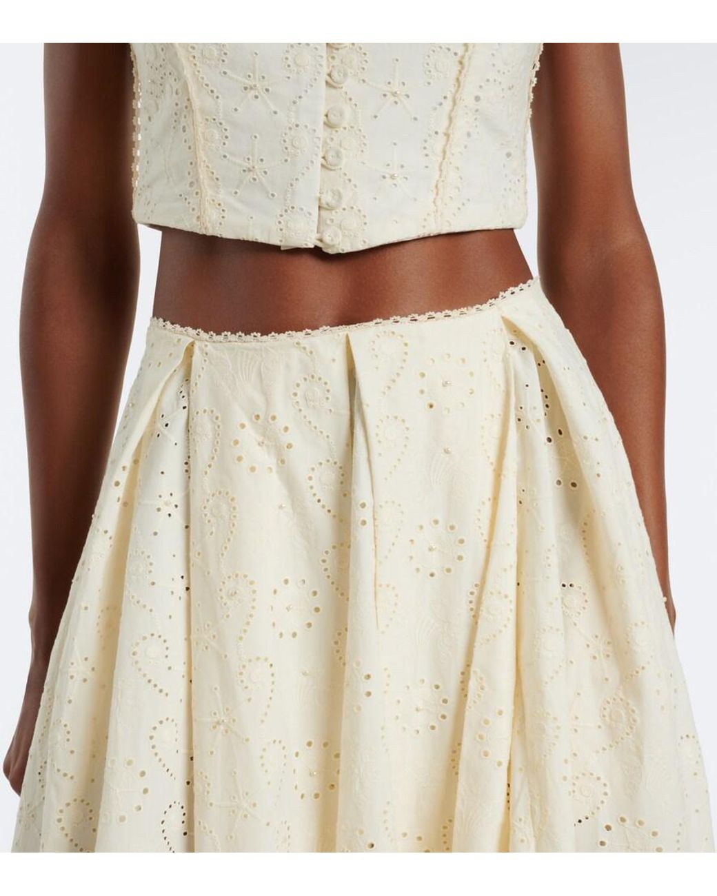Agua Bendita White Delta Broderie Anglaise Cotton Maxi Skirt