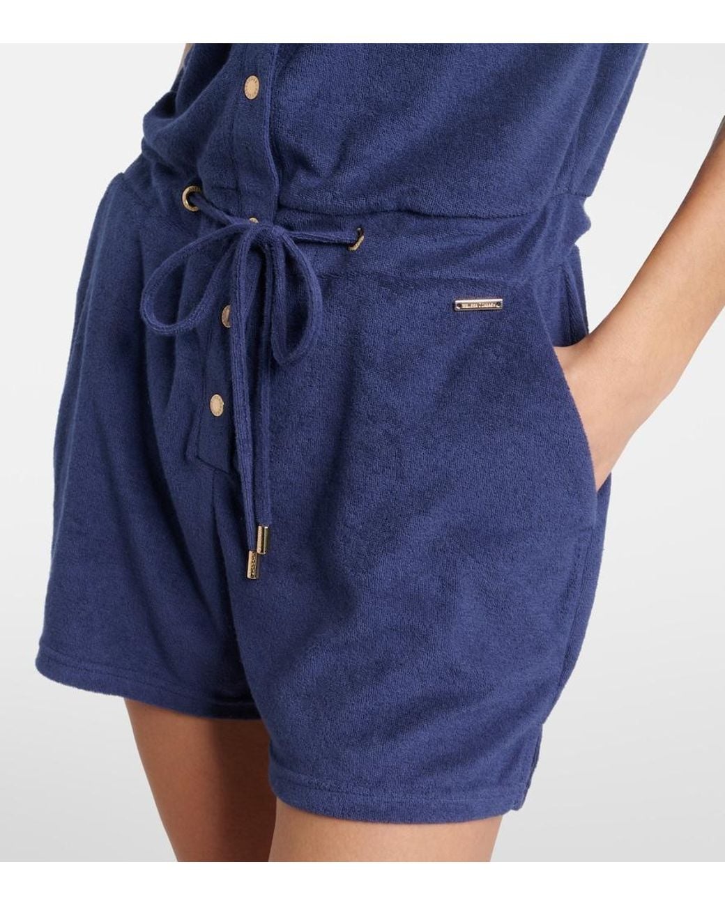 Melissa Odabash Blue Border Cotton-Blend Playsuit