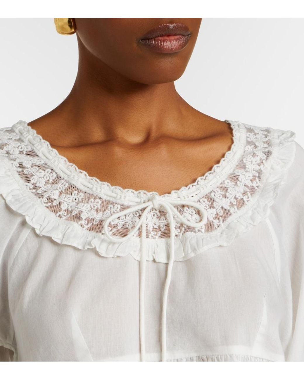 Posse White Danielle Lace-Trimmed Cotton Blouse
