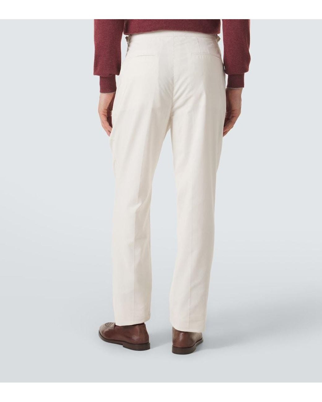 Brunello Cucinelli White Cotton Corduroy Slim Pants for men