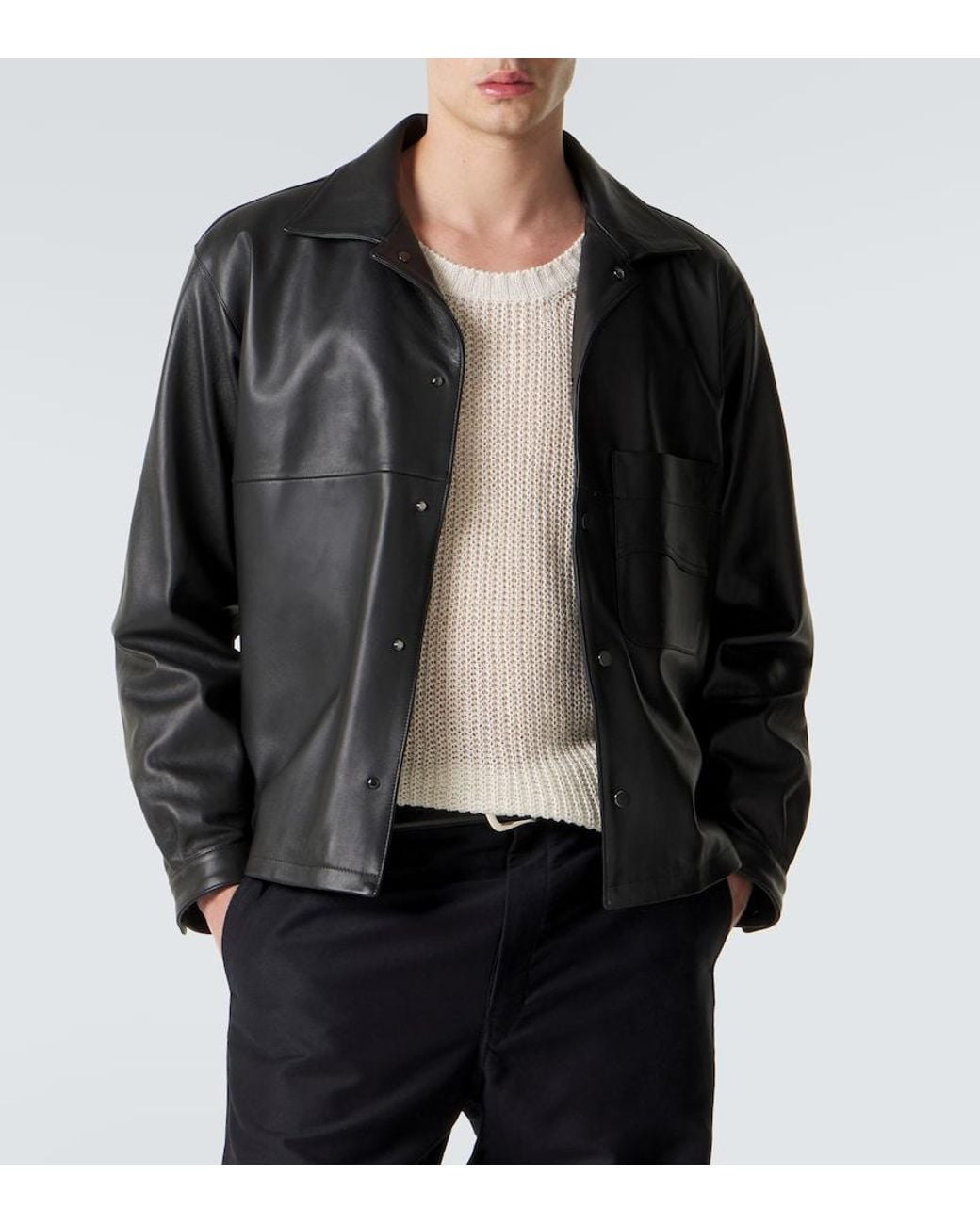 STÒFFA Black Leather Jacket for men
