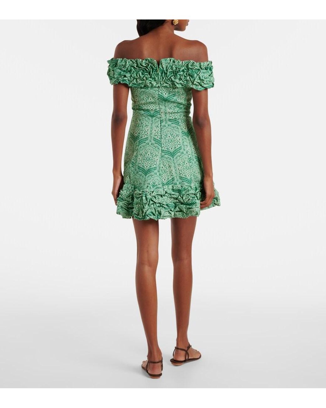 Agua Bendita Green Jardin Ruffled Cotton-Blend Poplin Minidress