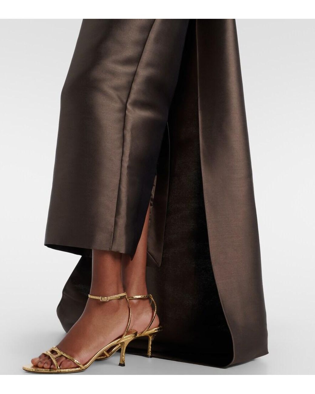 Solace London Brown Kiki Draped Strapless Satin Cocktail Dress