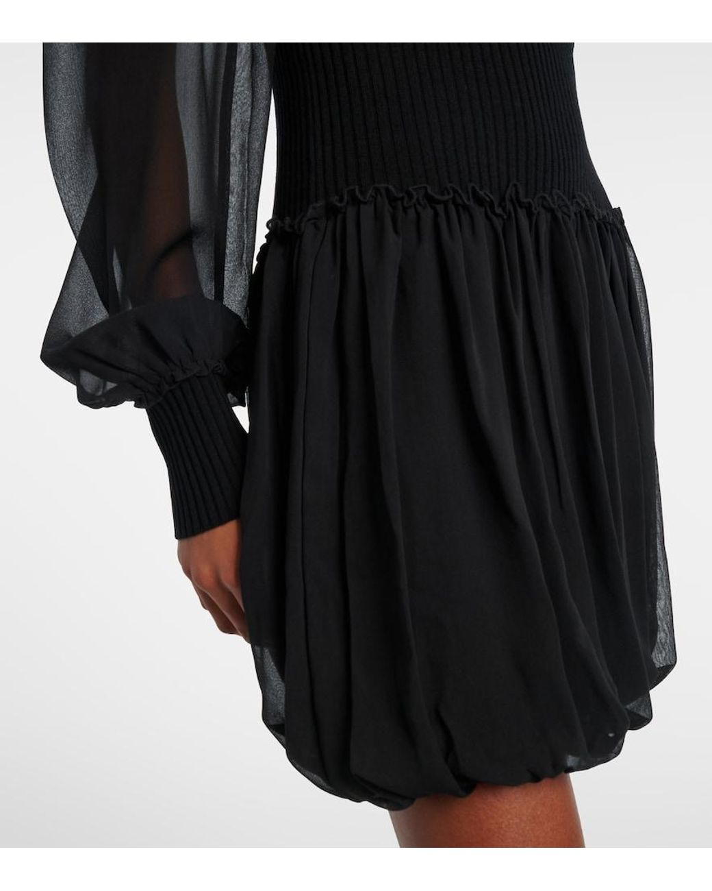FRAME Black Ribbed-Knit Wool And Silk Minidress