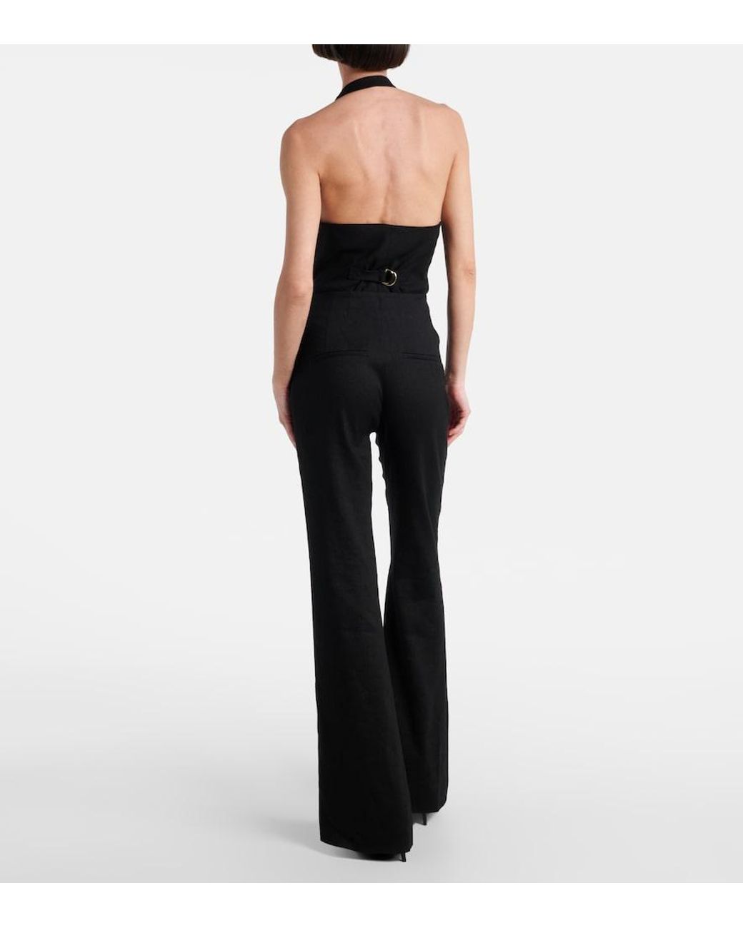 Veronica Beard Black Komi High-Rise Linen-Blend Flared Pants
