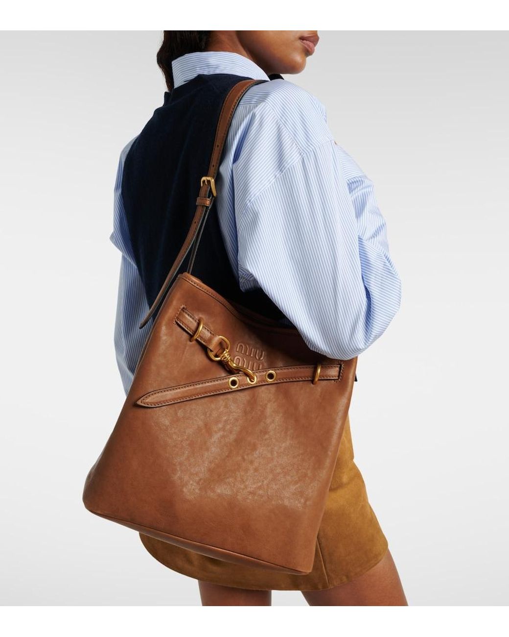 Miu Miu Brown Aventure Leather Bucket Bag
