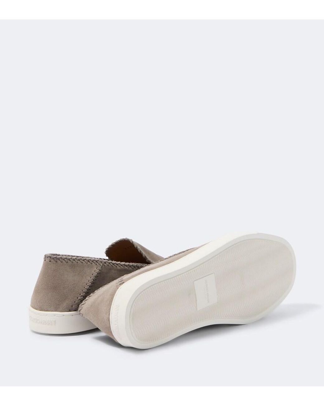 Giorgio Armani Gray Suede Slip-On Shoes for men