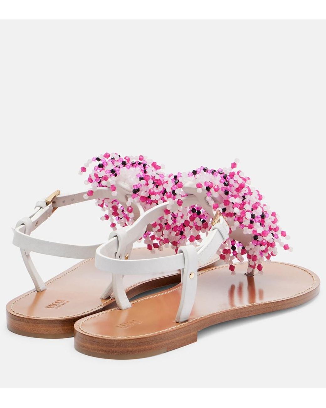 Emilio Pucci Pink Embroidery Beaded Leather Sandals