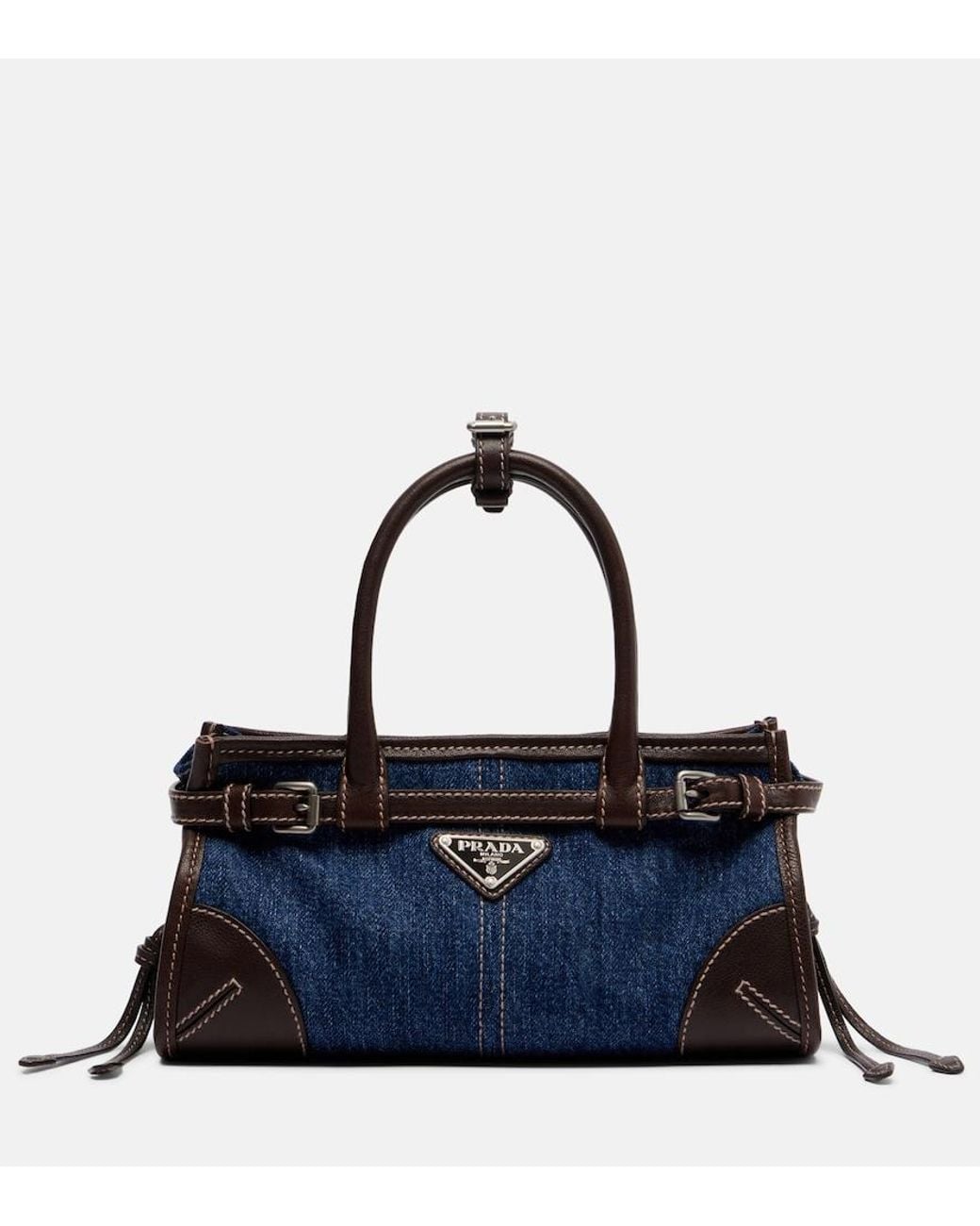 Prada Blue Bonnie Small Denim Top-Handle Bag