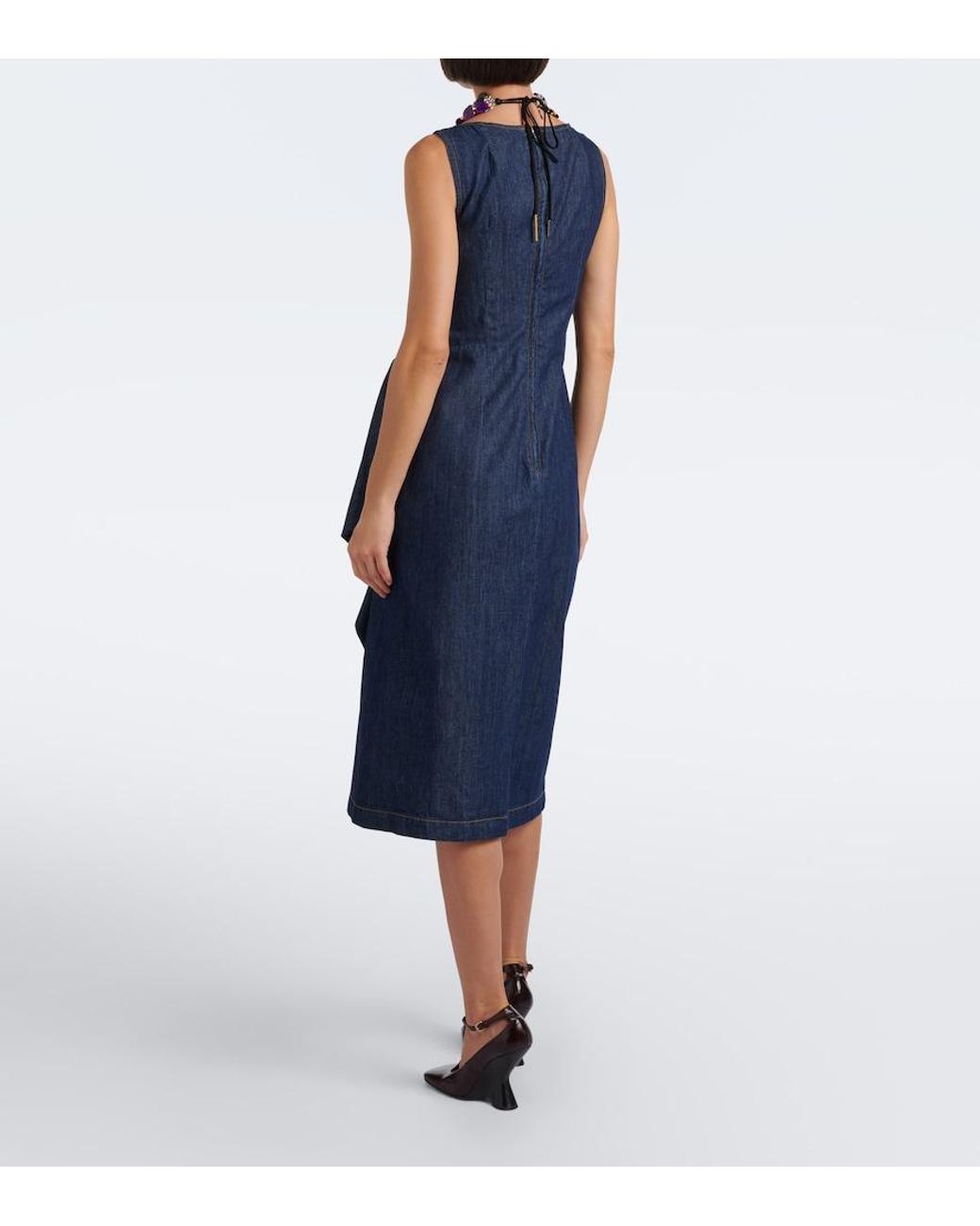 Dries Van Noten Blue Draped Denim Midi Dress