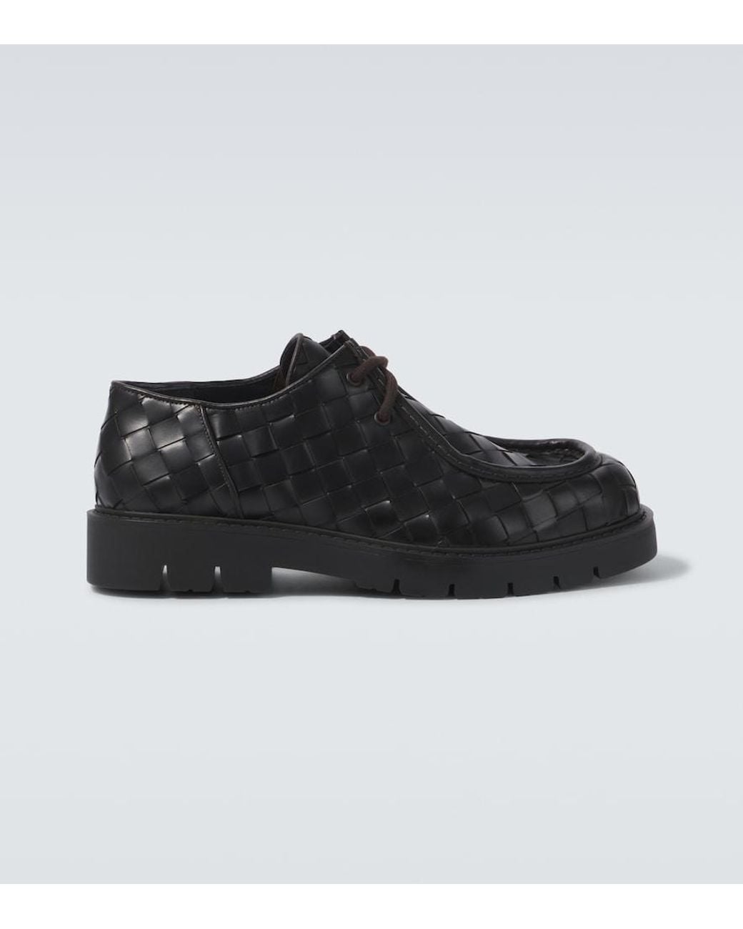 Bottega Veneta Black Haddock Intrecciato Leather Derby Shoes for men