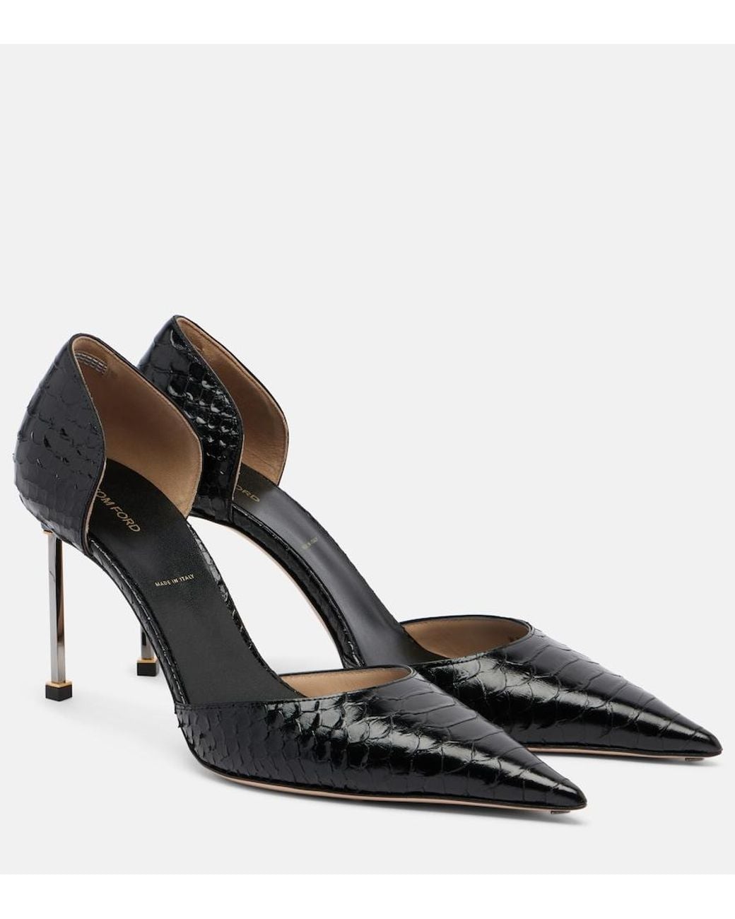 Tom Ford Black Spire Snake-Effect Leather Pumps