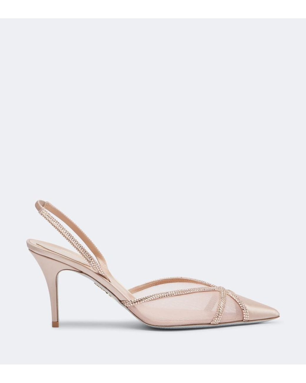 Rene Caovilla Pink Embellished Satin And Mesh Slingback Pumps