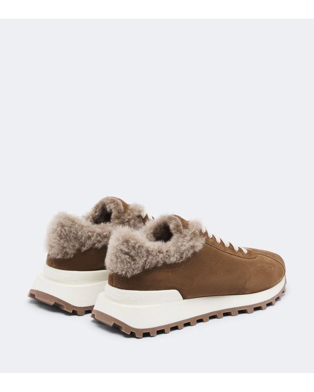 Brunello Cucinelli Brown Monili Shearling-Lined Suede Sneakers