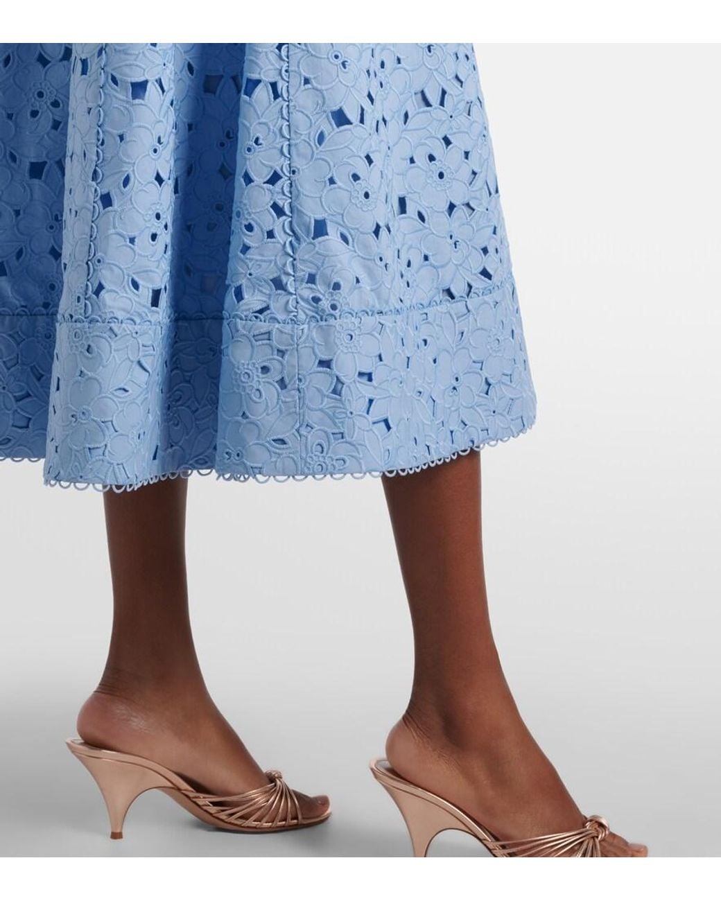 Rebecca Vallance Blue Nuvola Broderie Anglaise Cotton Midi Dress