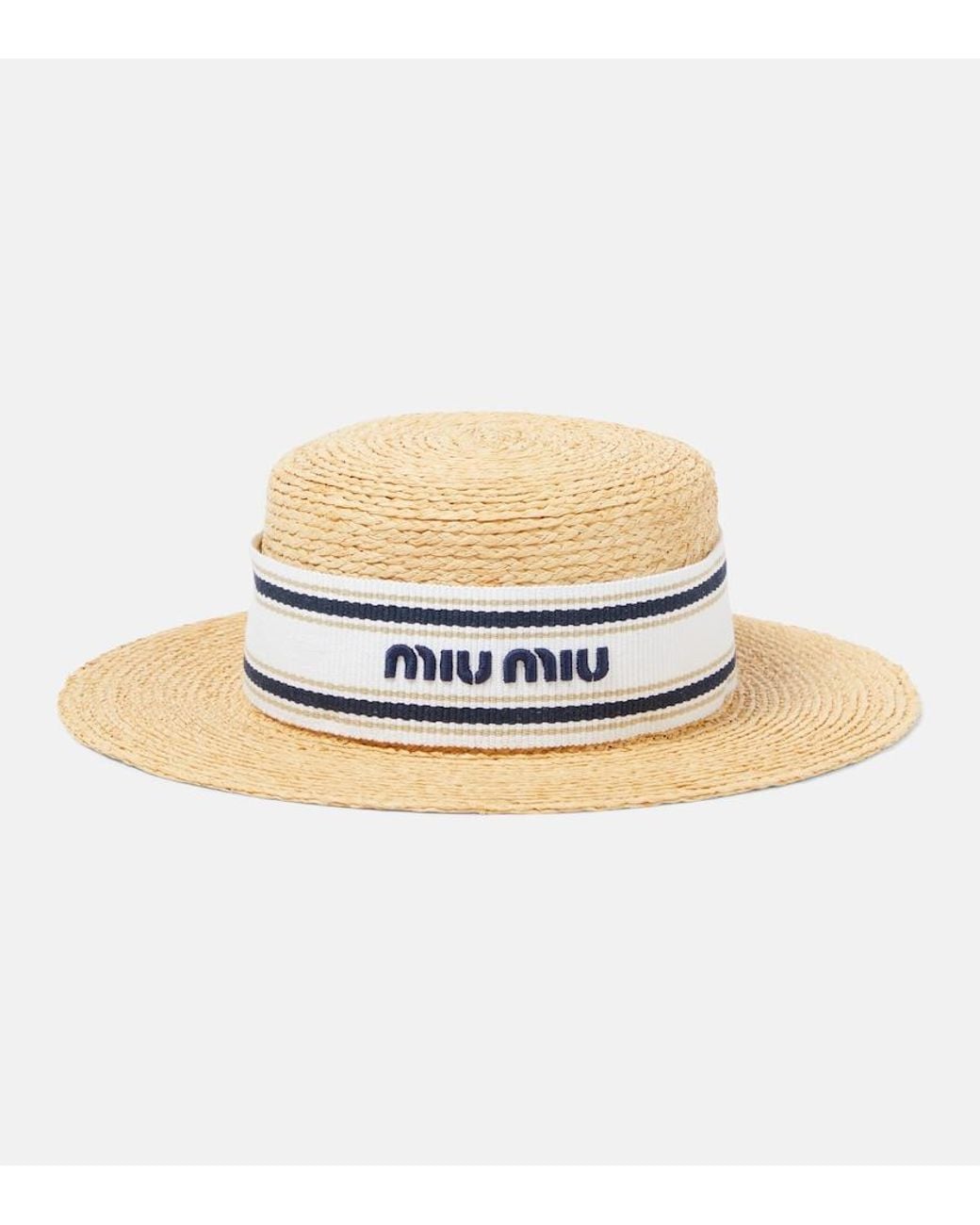 Miu Miu Logo Raffia Boater Hat in White | Lyst display picture 2