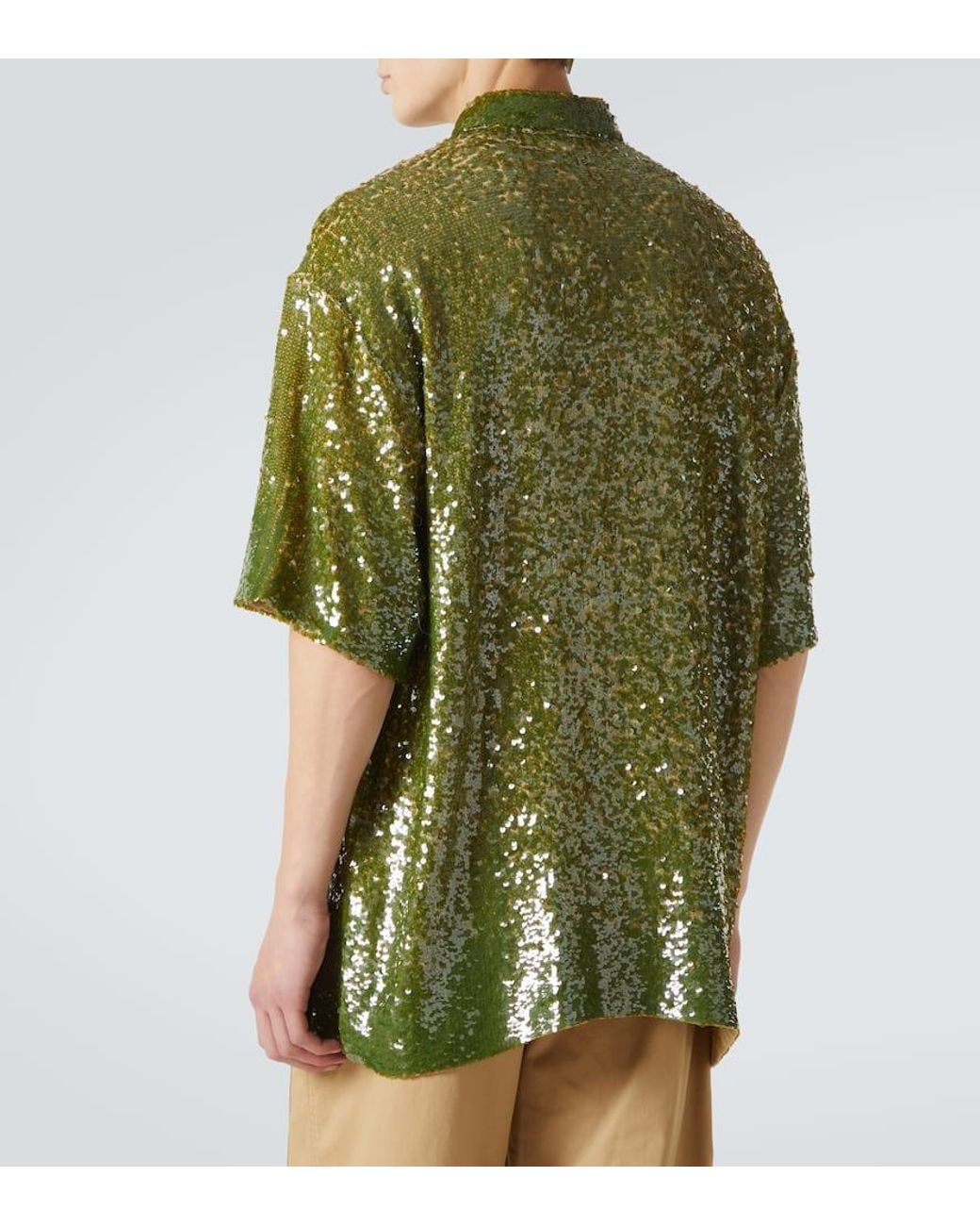Dries Van Noten Green Sequined Shirt for men