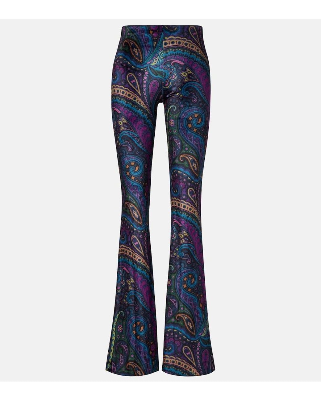 Etro Blue Printed High-Rise Velvet Flared Pants